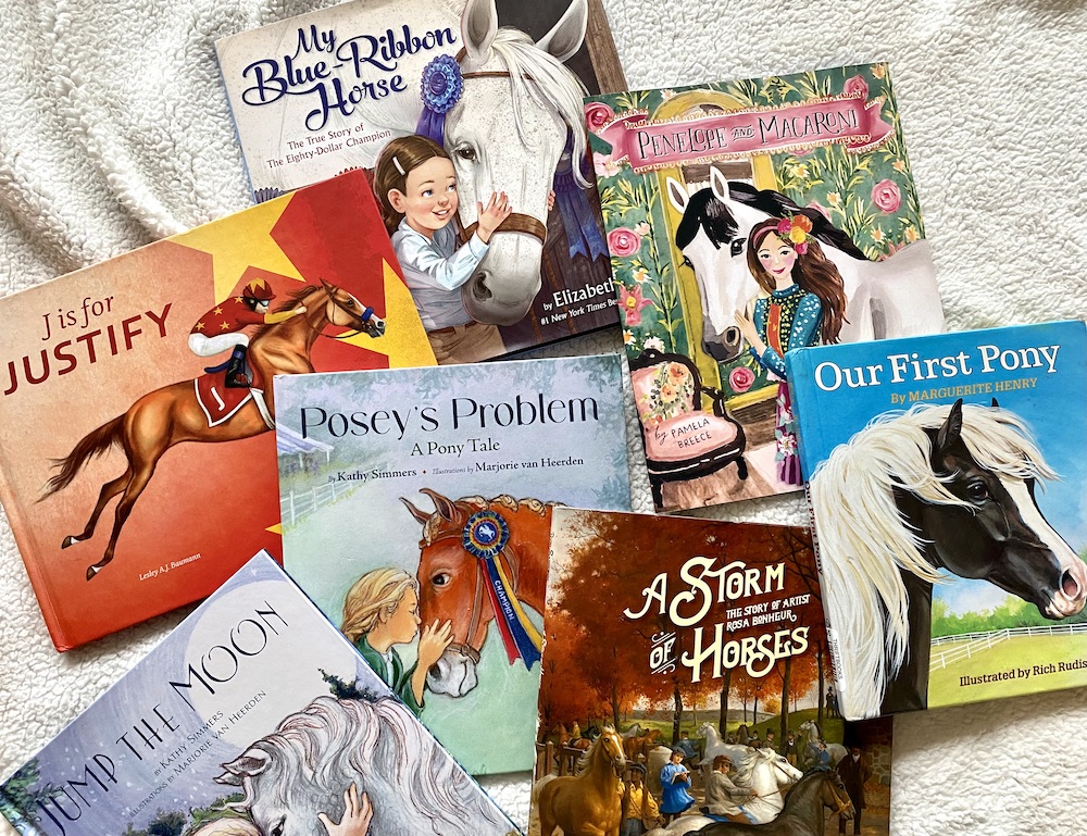 horse picture books flat lay