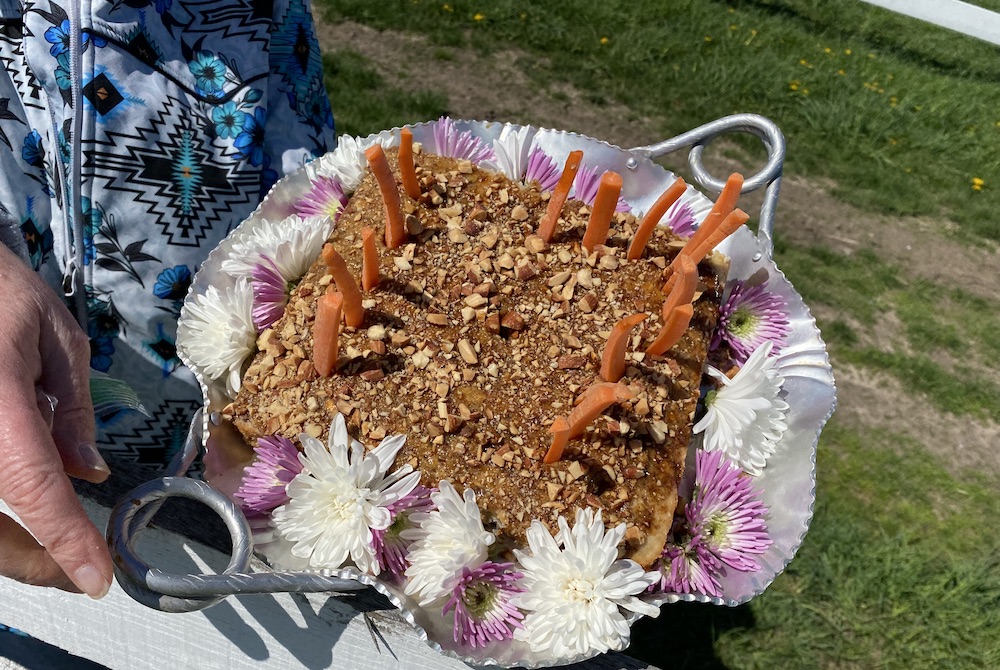 horse birthday cake on a platter